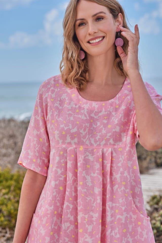 WoolOvers WoolOvers Women's Womens Linen Pocket Tunic Dress in Light Pink - 2