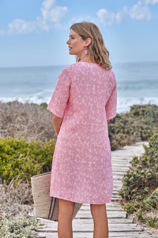 WoolOvers WoolOvers Women's Womens Linen Pocket Tunic Dress in Light Pink - 3