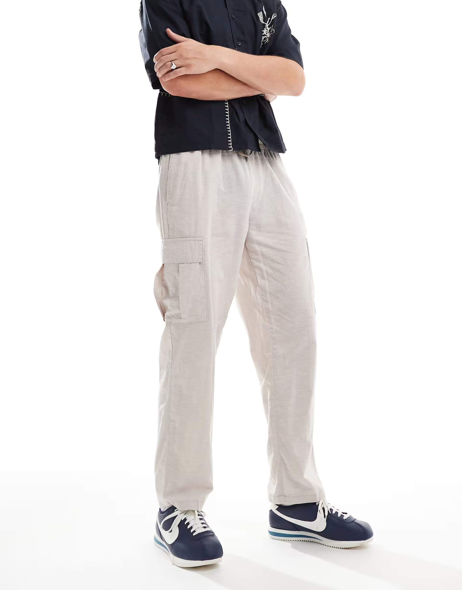 ASOS Jack & Jones tapered linen trouser with cargo pockets in beige