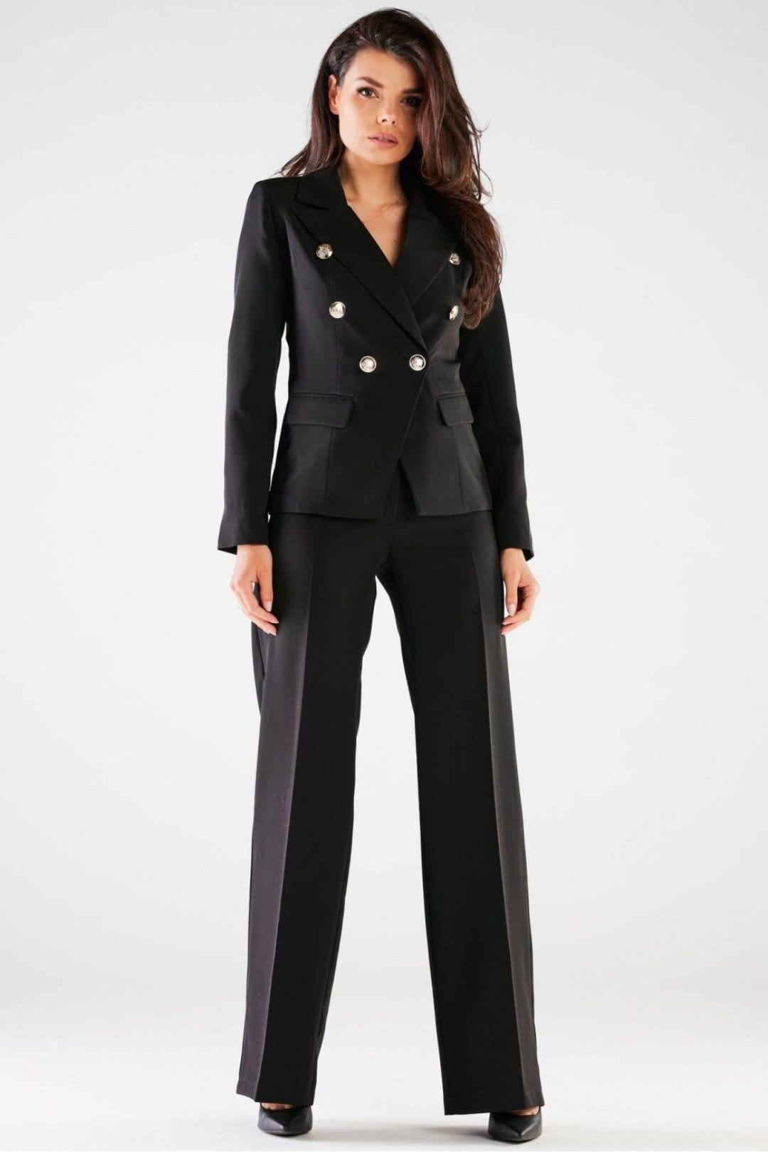 Love Lace Black High Rise Wide Leg Trousers with Zip Front