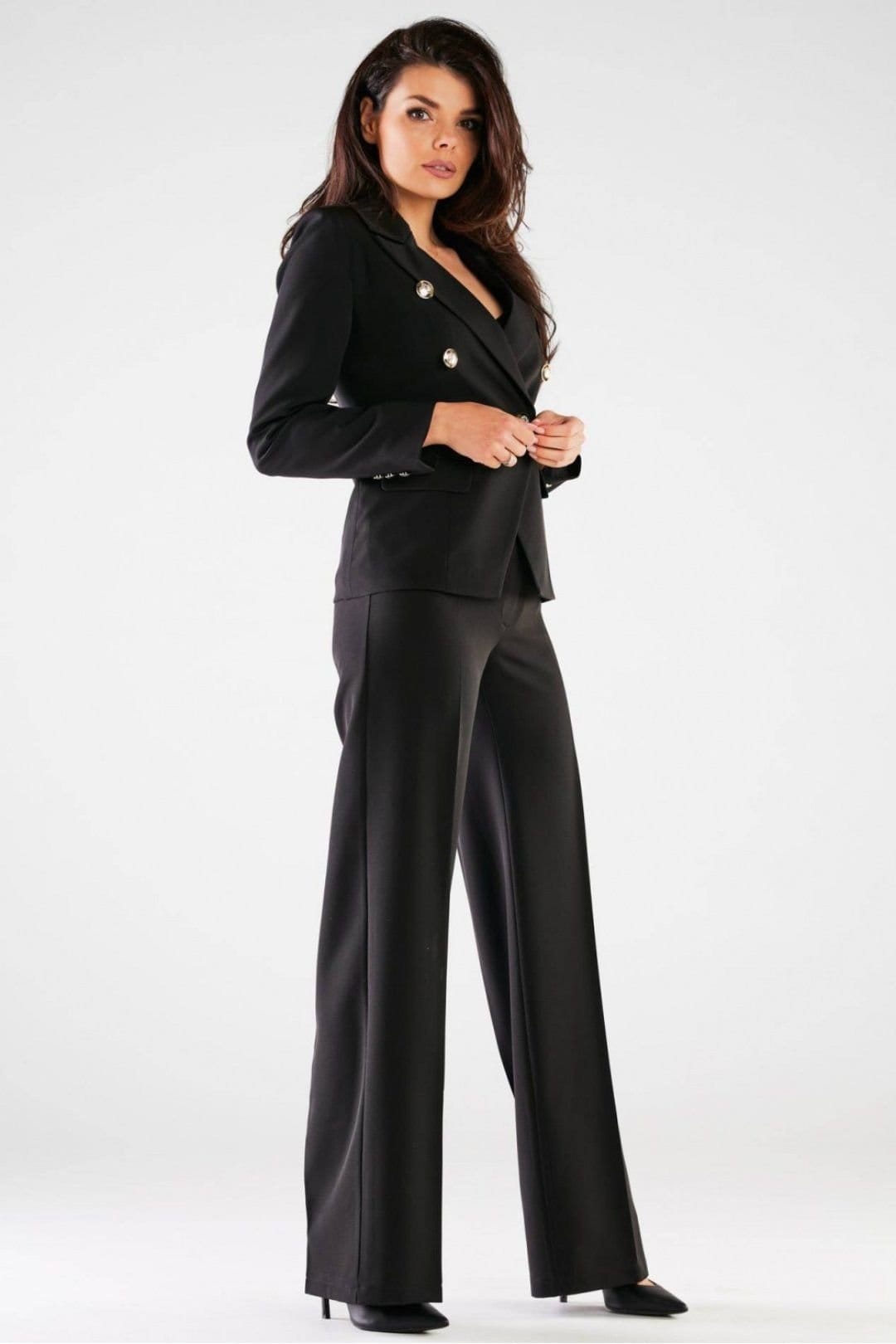 Love Lace Love Lace Women's High Rise Wide Leg Trousers Zip Front Poland in Black - 4
