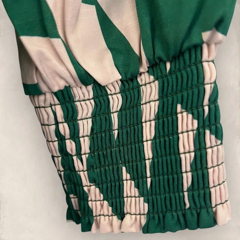 Mint Velvet Mint Velvet Womens Green & Cream Everly Puff Sleeve Midi Dress UK 12 RRP £189