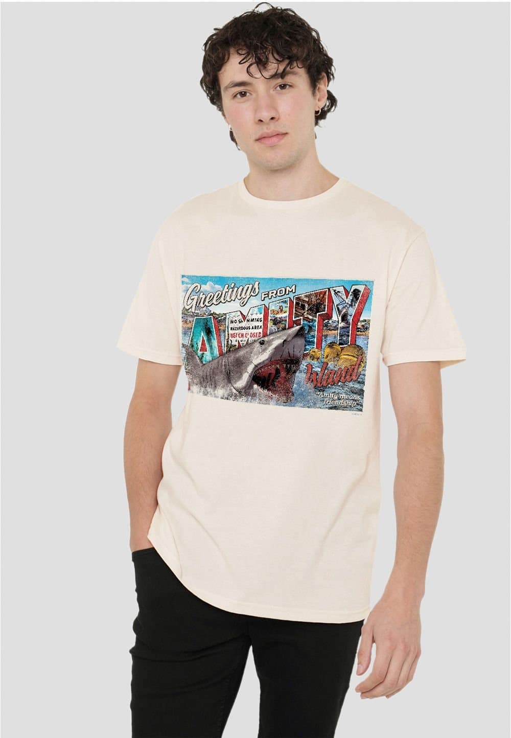 Universal Universal Men's Jaws Amity Island Postcard T-Shirt, Natural