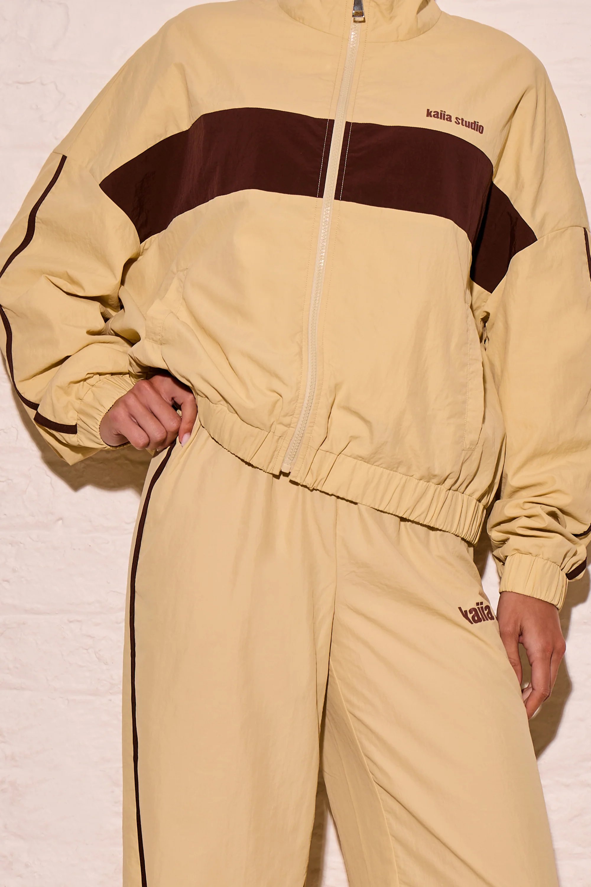 Kaiia Kaiia Woven Stripe Wide Leg Trousers Yellow & Biscuit - 2