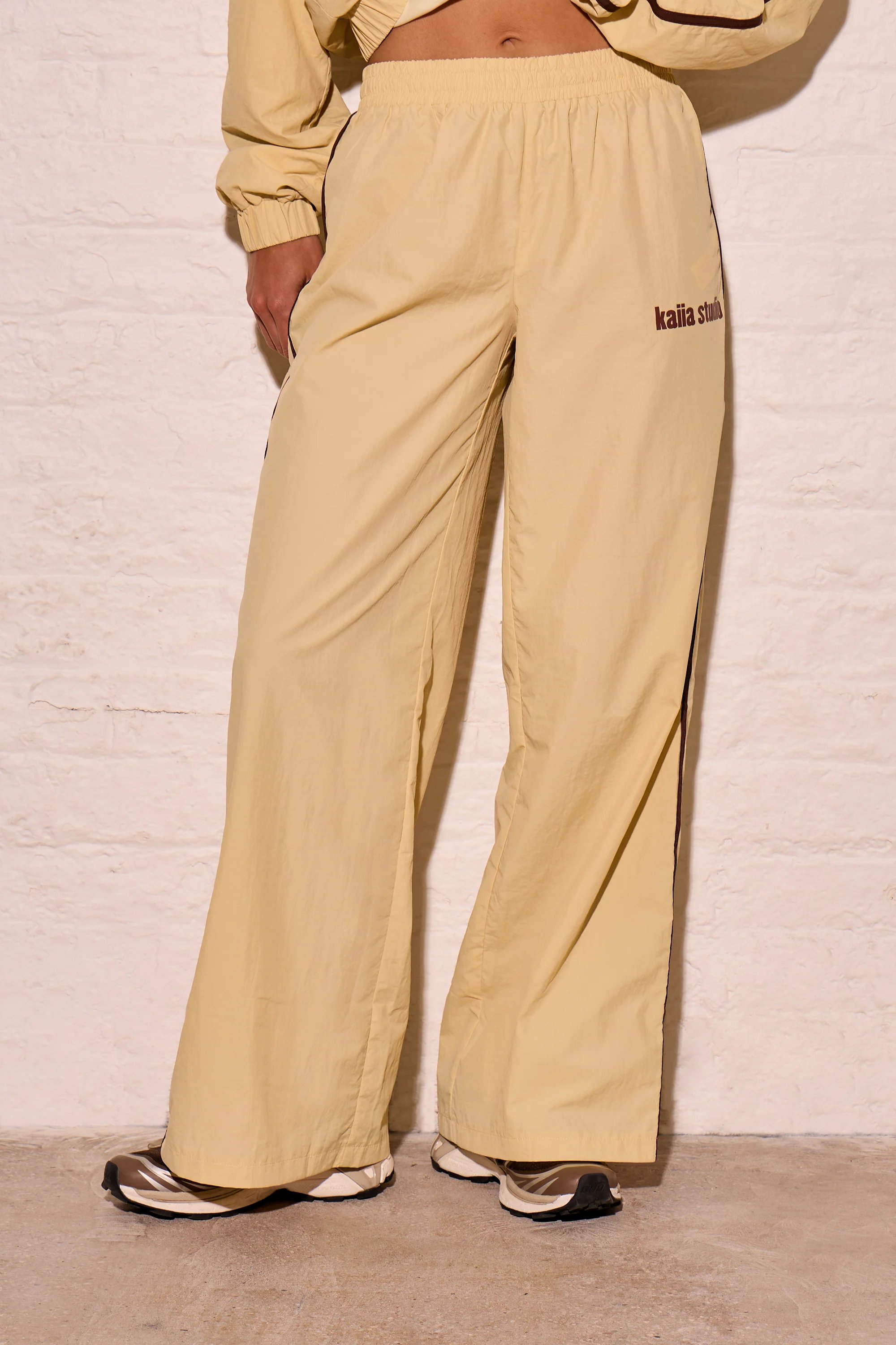 Kaiia Kaiia Woven Stripe Wide Leg Trousers Yellow & Biscuit - 3