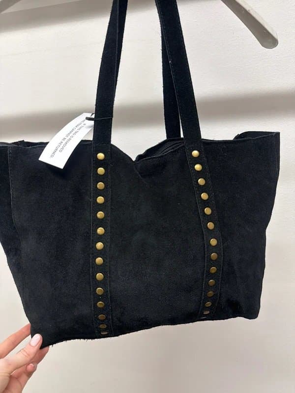 ASOS Black Leather Suede Handbag with Gold Studs - medium Sized