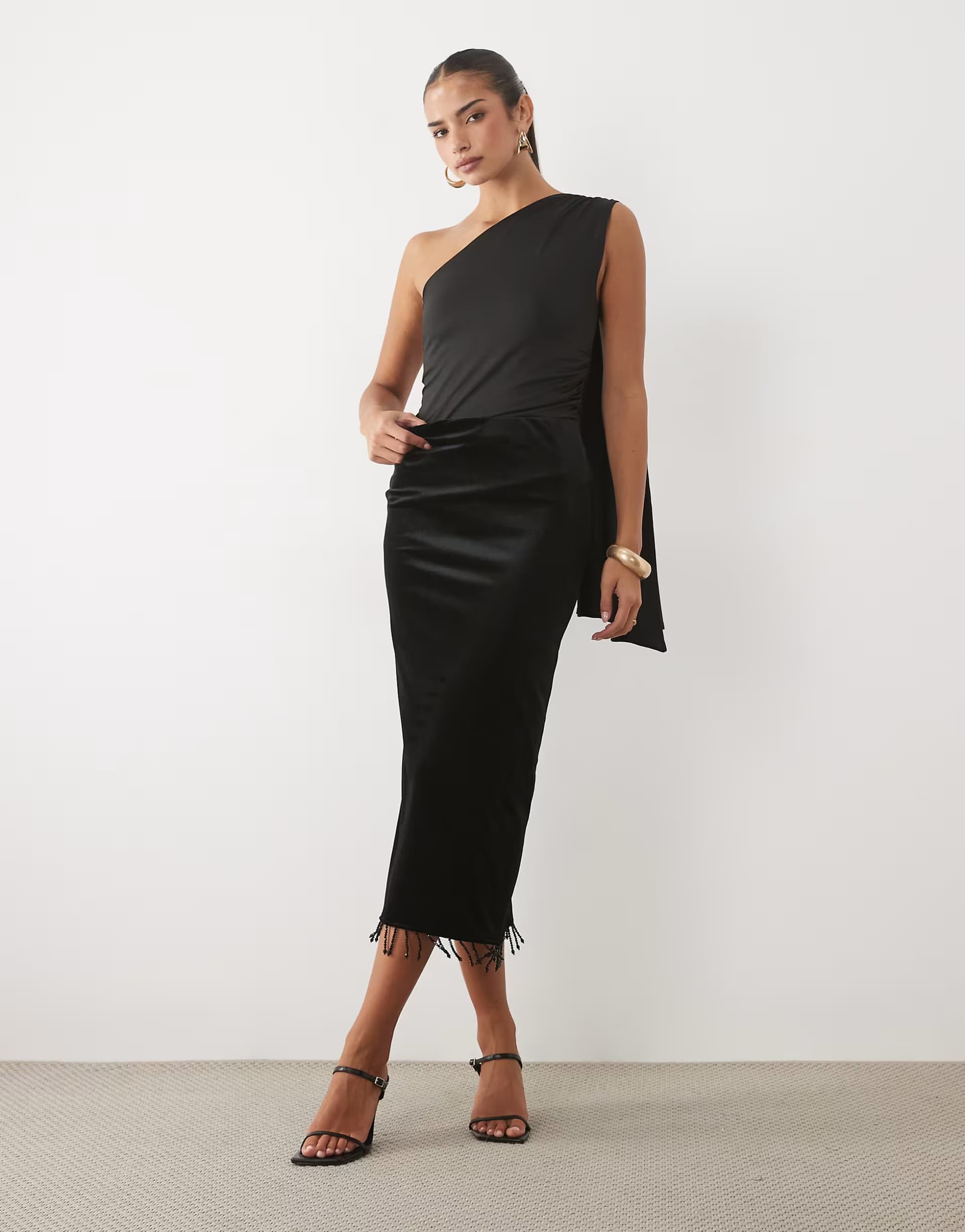 ASOS ASOS DESIGN velvet fringed maxi skirt in black