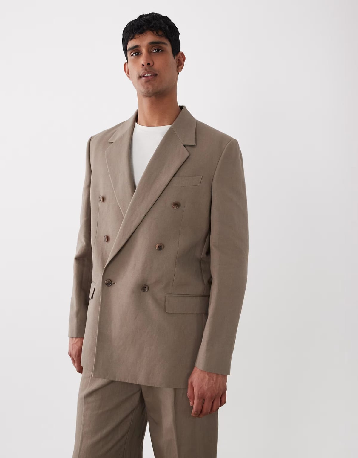 ASOS ASOS DESIGN relaxed double breasted linen rich suit jacket in dark brown - 1