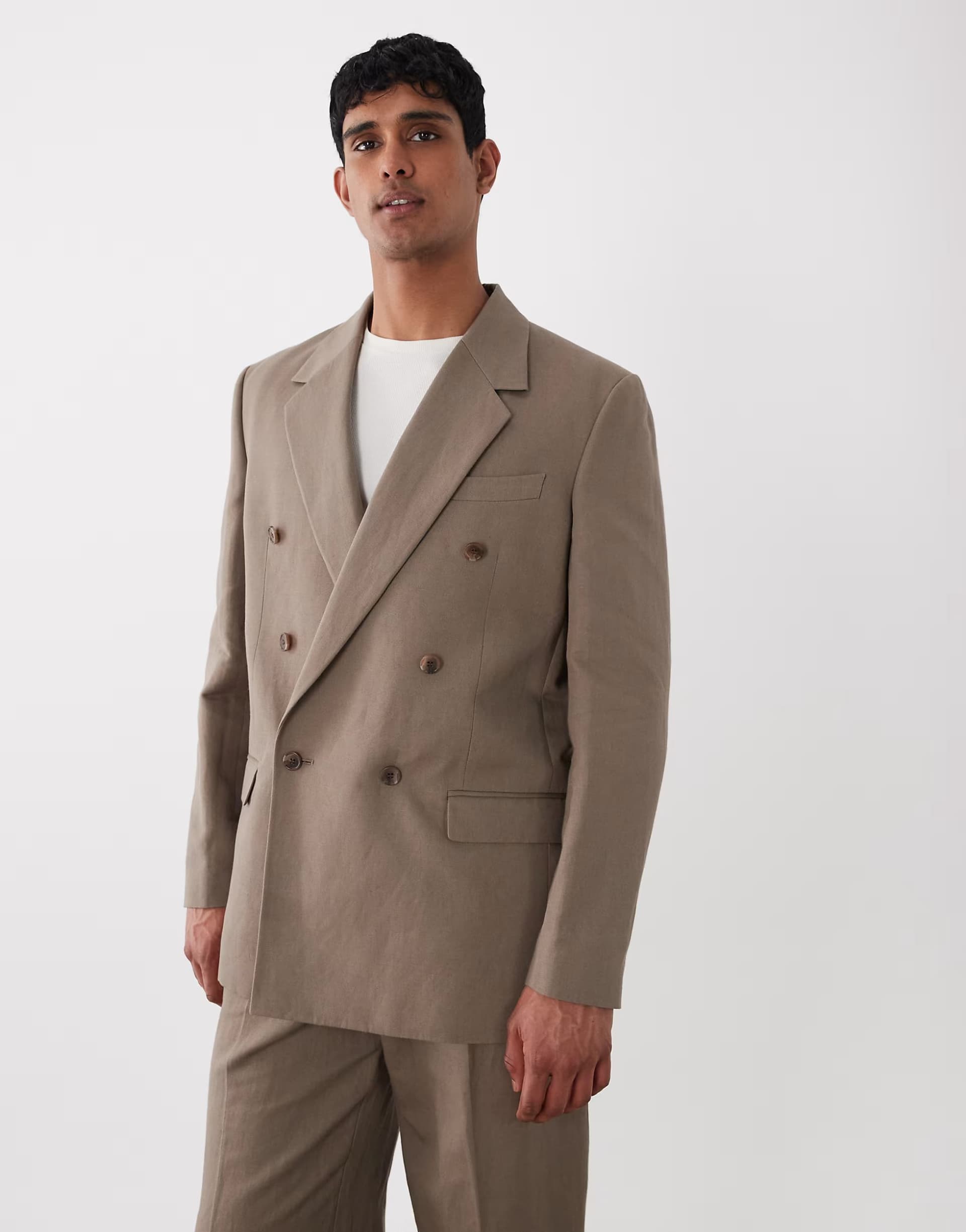 ASOS ASOS DESIGN Khaki Linen Double-Breasted Jacket