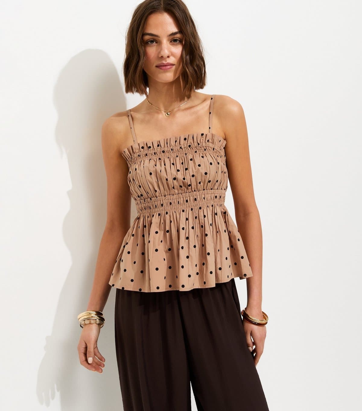 New Look Women's Brown Spot Print Square Neck Cami Top New Look