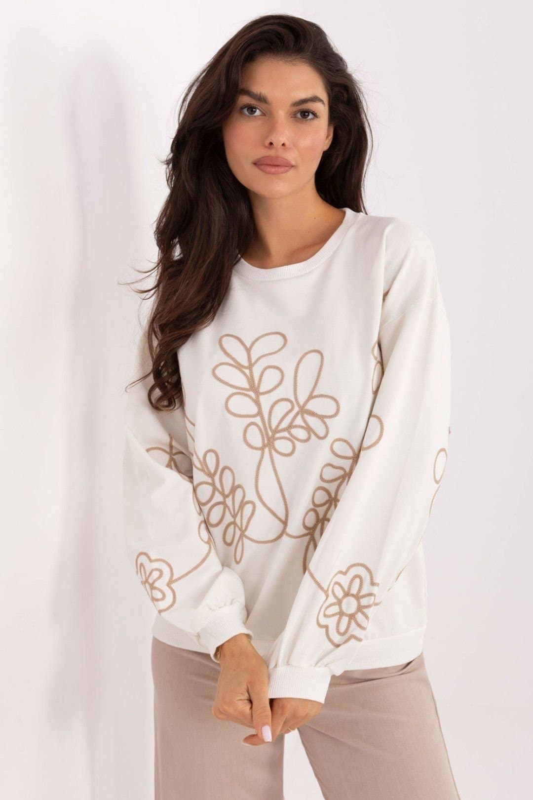 Love Lace Love Lace Women's Cotton Elastane Sweatshirt with Embroidery in Off-White
