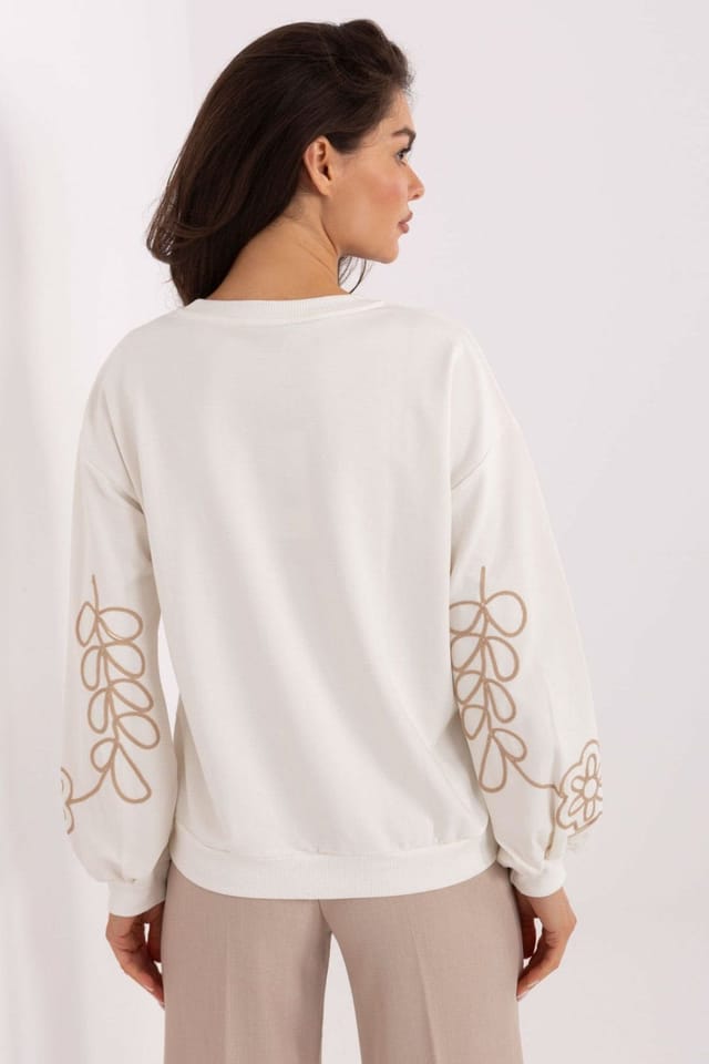 Love Lace Love Lace Women's Cotton Elastane Sweatshirt with Embroidery in Off-White - 3