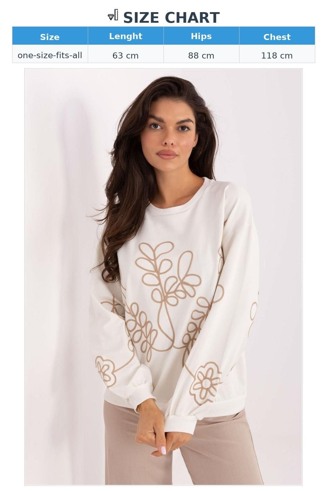 Love Lace Love Lace Women's Cotton Elastane Sweatshirt with Embroidery in Off-White - 4