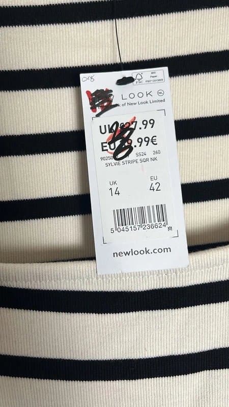 New Look New look - ribbed stripped mid dress - short sleeve- size 14 - white/ black