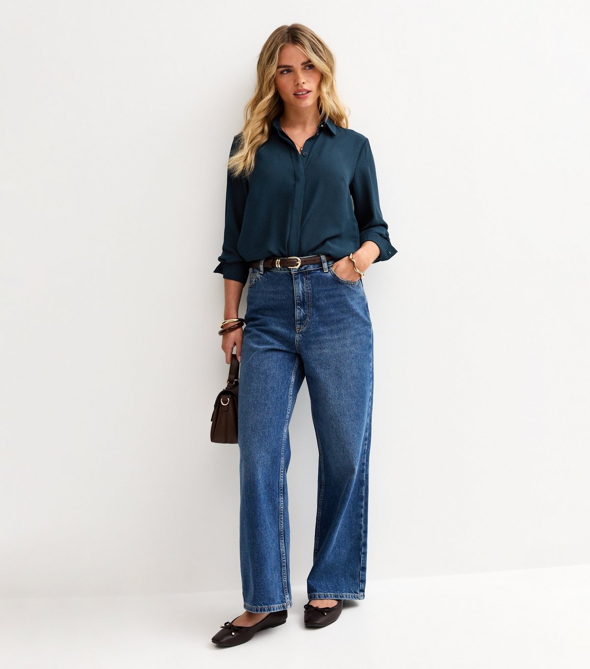 New Look Women's Petite Navy Gold Button Shirt New Look - 2