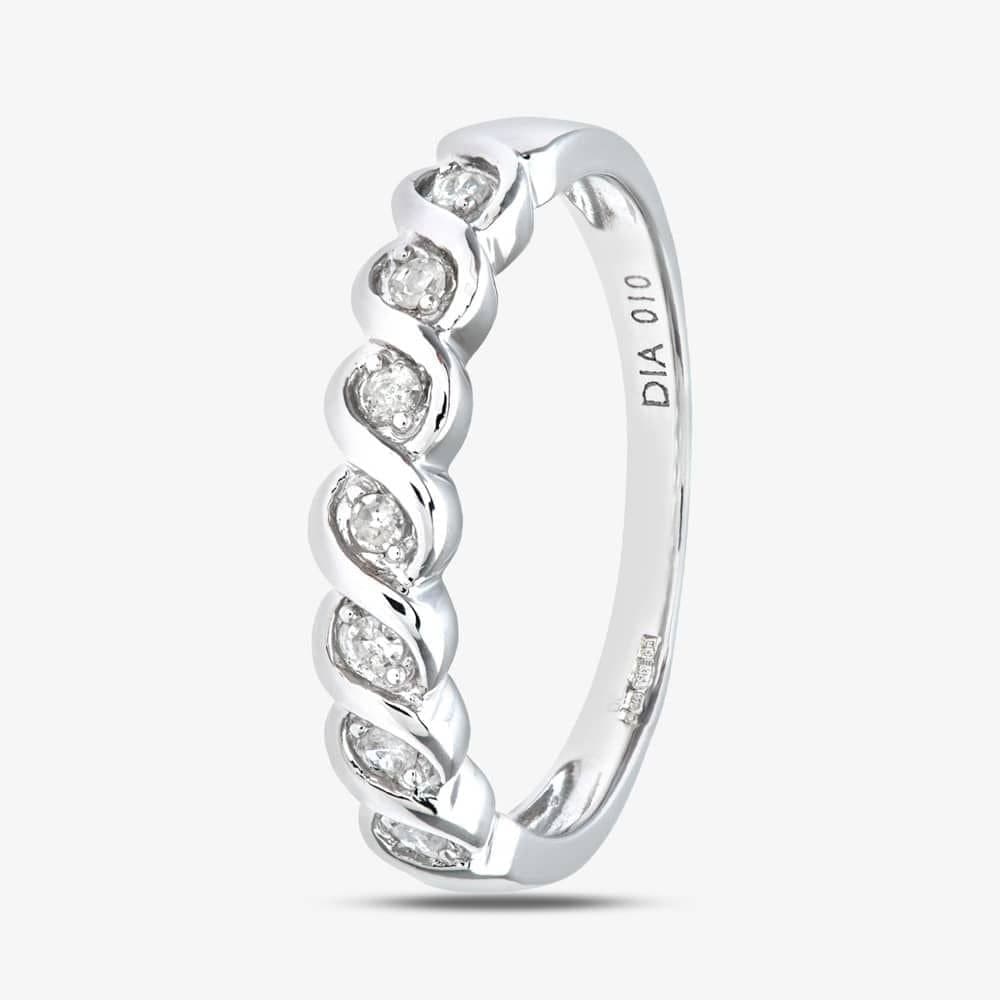 T.H.Baker T.H.Baker Women's 9ct White Gold 0.10ct Diamond Swirl Half Eternity Ring in Silver