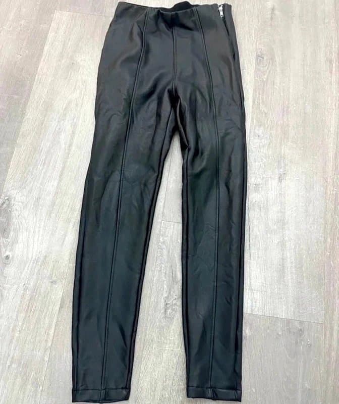 ASOS Great condition black tight leather trousers leggings size 10 smart casual silver side zip autumn
