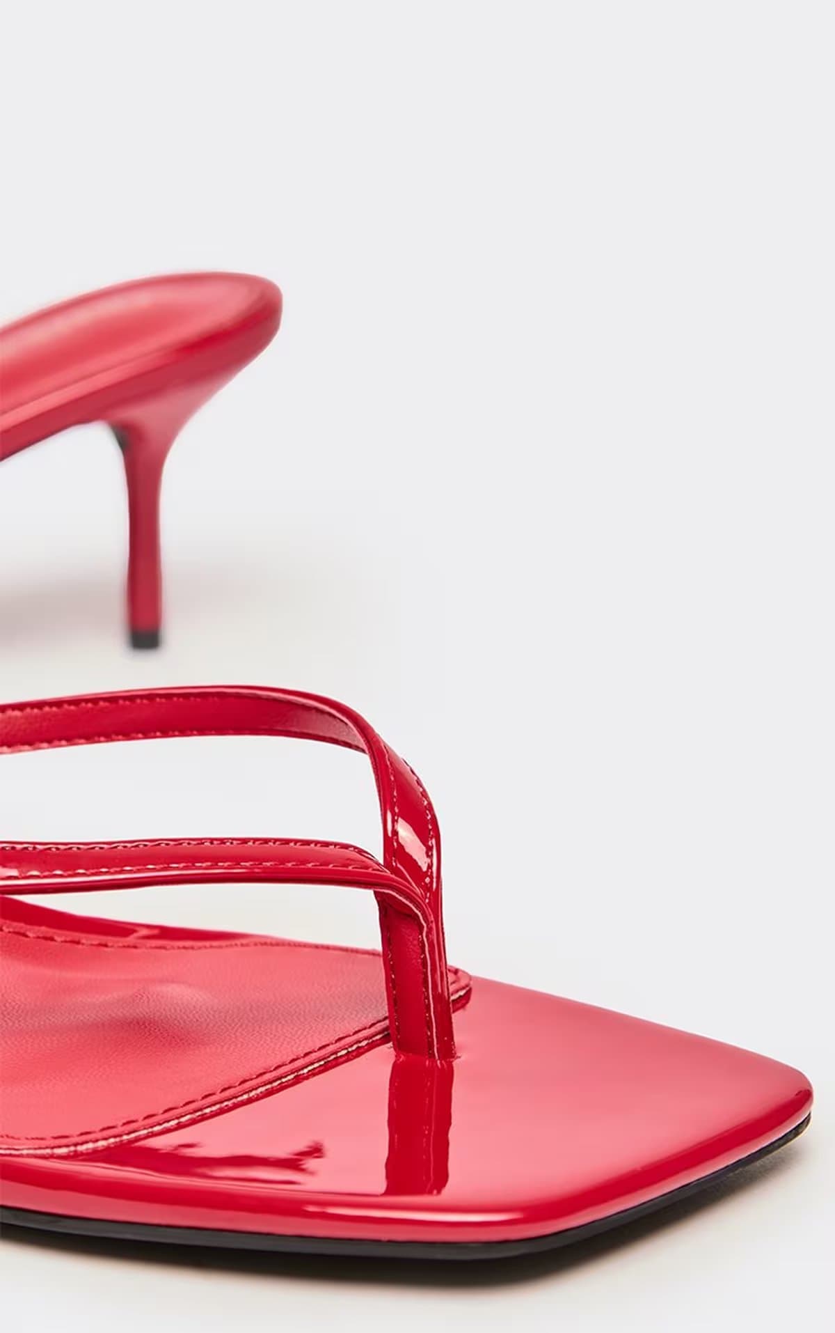 EGO Celeste Thong Strap Square Toe Heeled Mule In Red Patent, Women's Size UK 3