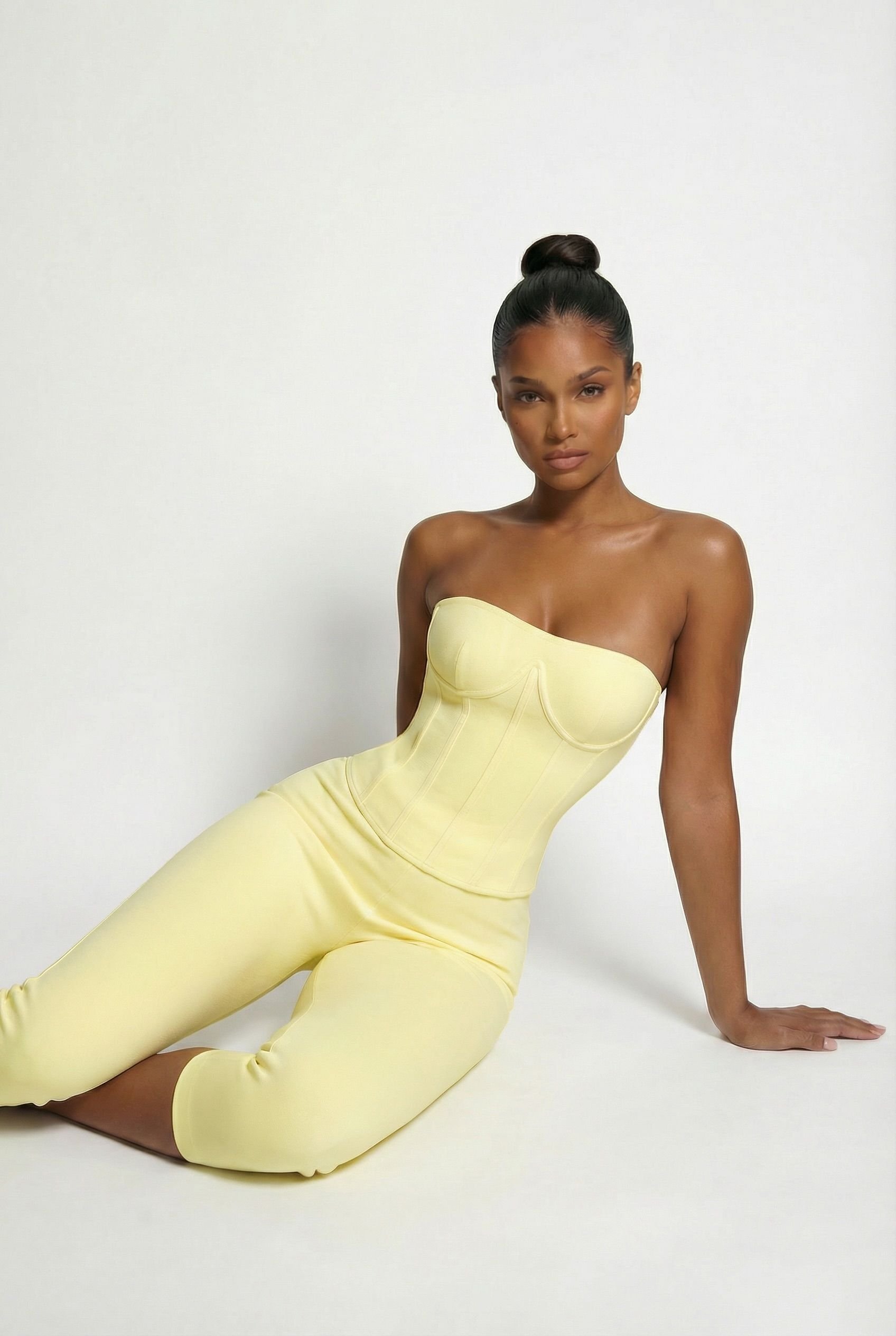 LEMONLUNAR LEMONLUNAR Women's The Inara Sculpt Bandage Corset Top, Yellow - 3