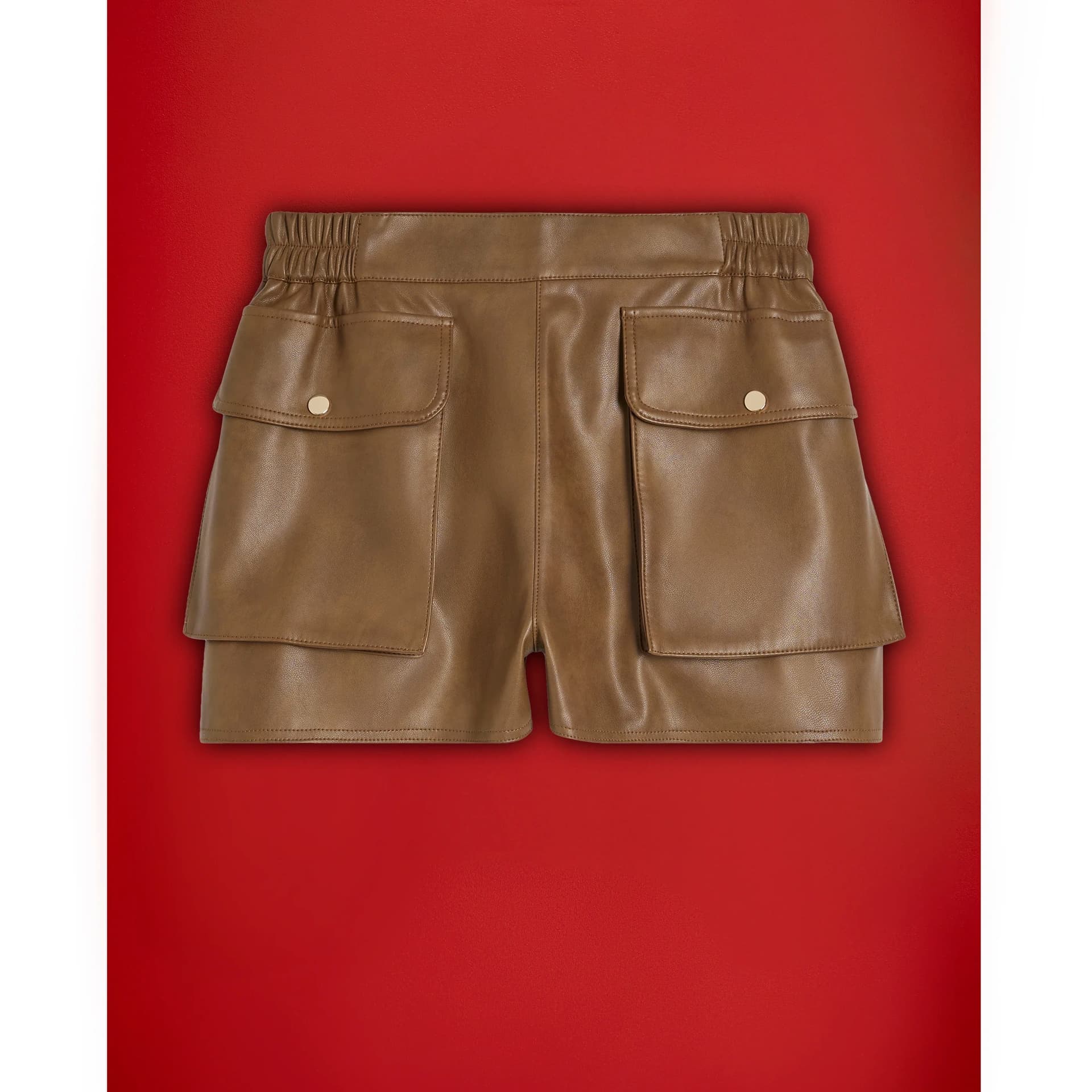 River Island River Island Womens Brown Faux Leather Distressed Pocket Shorts
