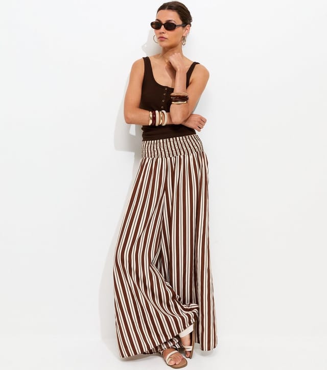 New Look Women's Cream Crepe Striped Palazzo Trousers New Look - 3