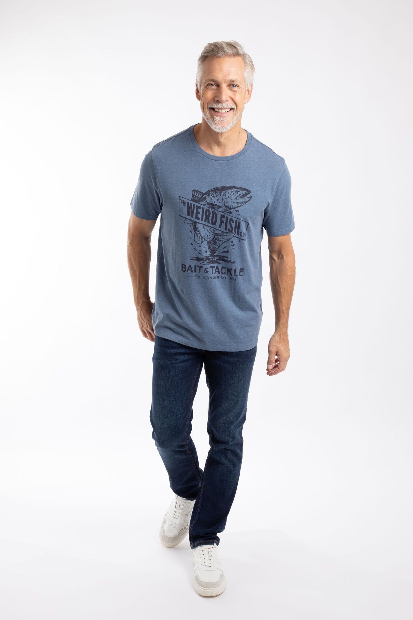 Weird Fish Weird Fish Men's Leaping Fish Front Print Graphic T-Shirt in Blue - 4
