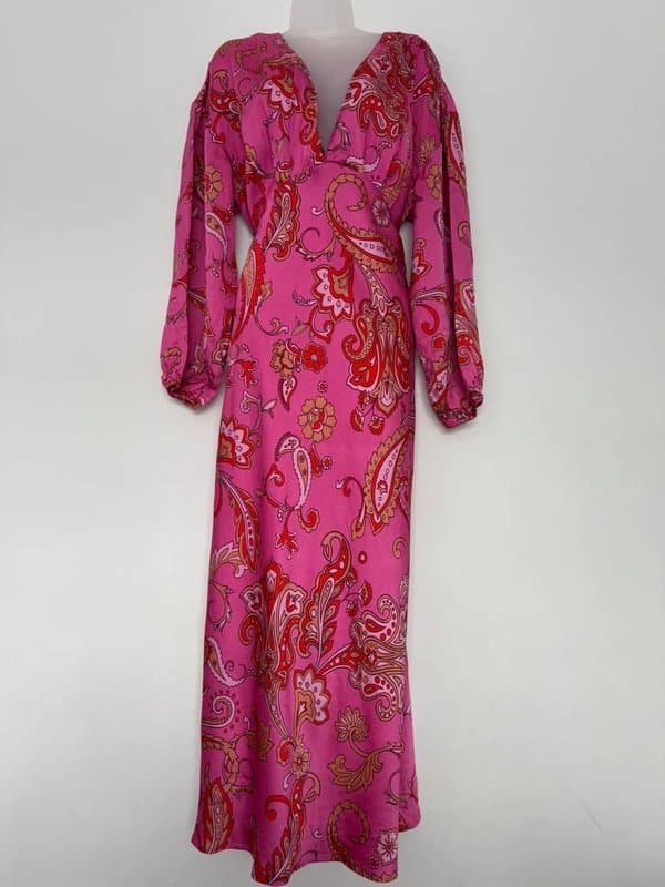 Never Fully Dressed * NEW * (exdisplay) Never Fully Dressed Emma Paisley Midi Dress Pink/Multi- RRP £129 - UK 18