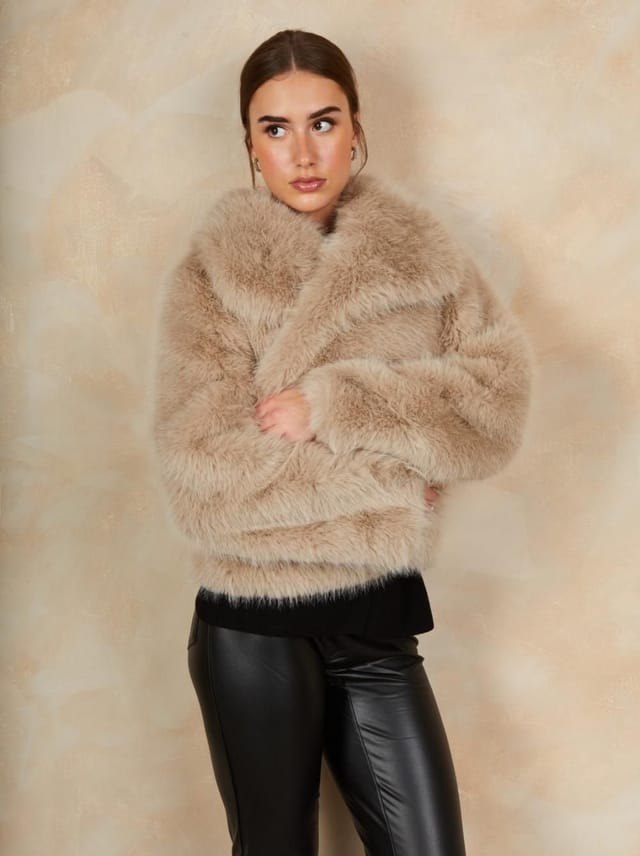 chi chi london Chi Chi London Women's Faux Fur Short Length Coat in Mink in Beige - 2