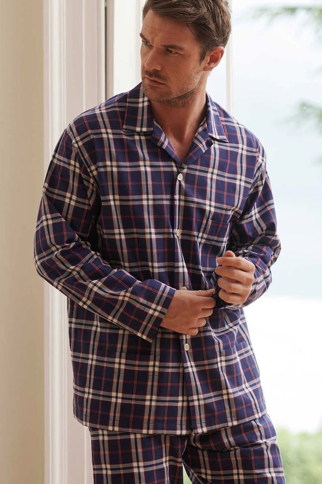 British Boxers British Boxers Men's "Chester Red & Blue" Check Crisp Cotton Pyjama Set in Dark Navy - 2