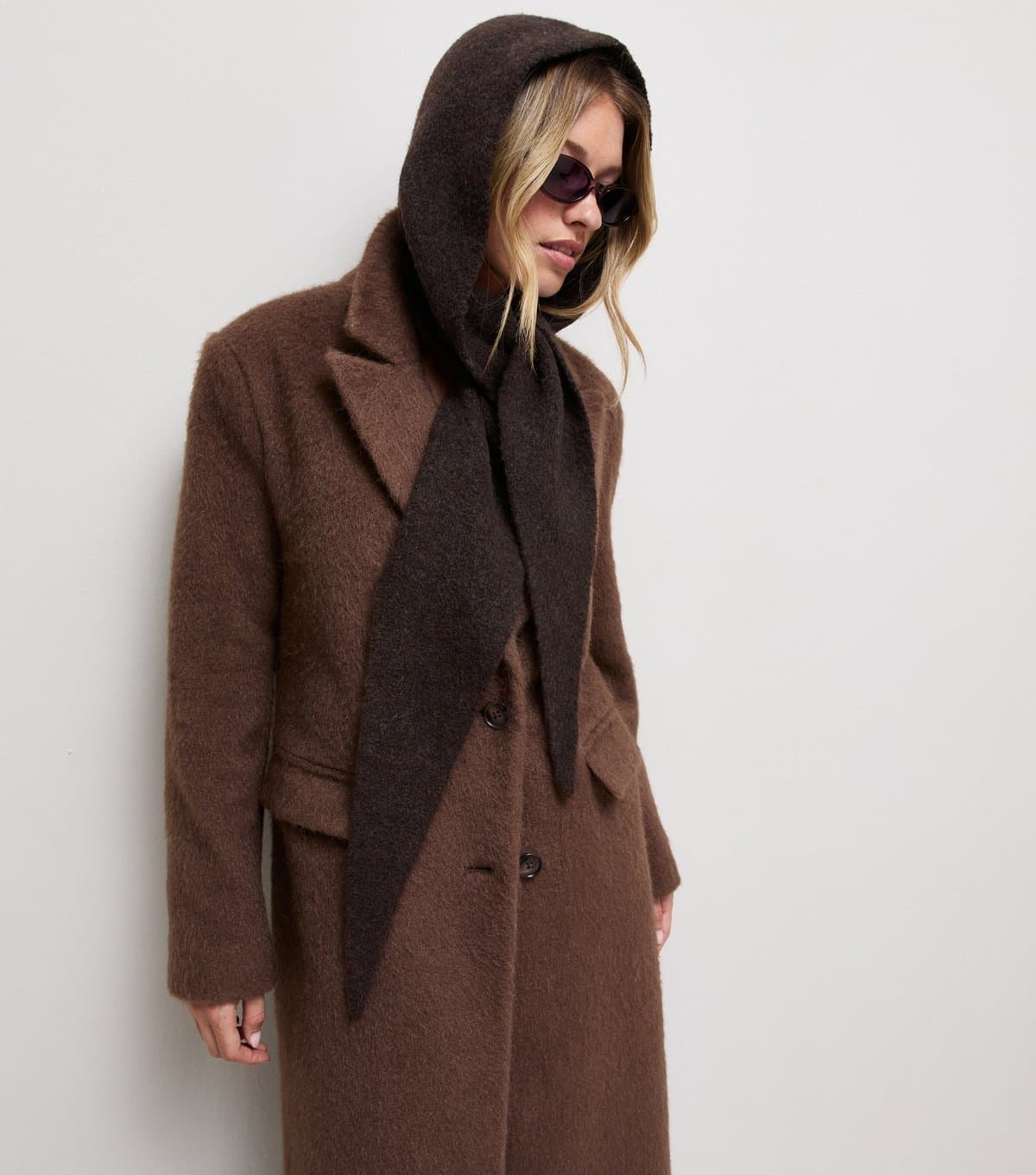 New Look Dark Brown Hooded Scarf Bonnet New Look