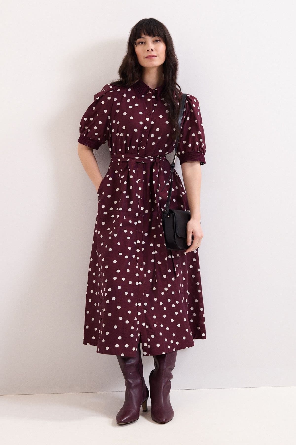 Phase Eight Phase Eight Women's Delphine Printed Puff Sleeve Midi Dress in Wine