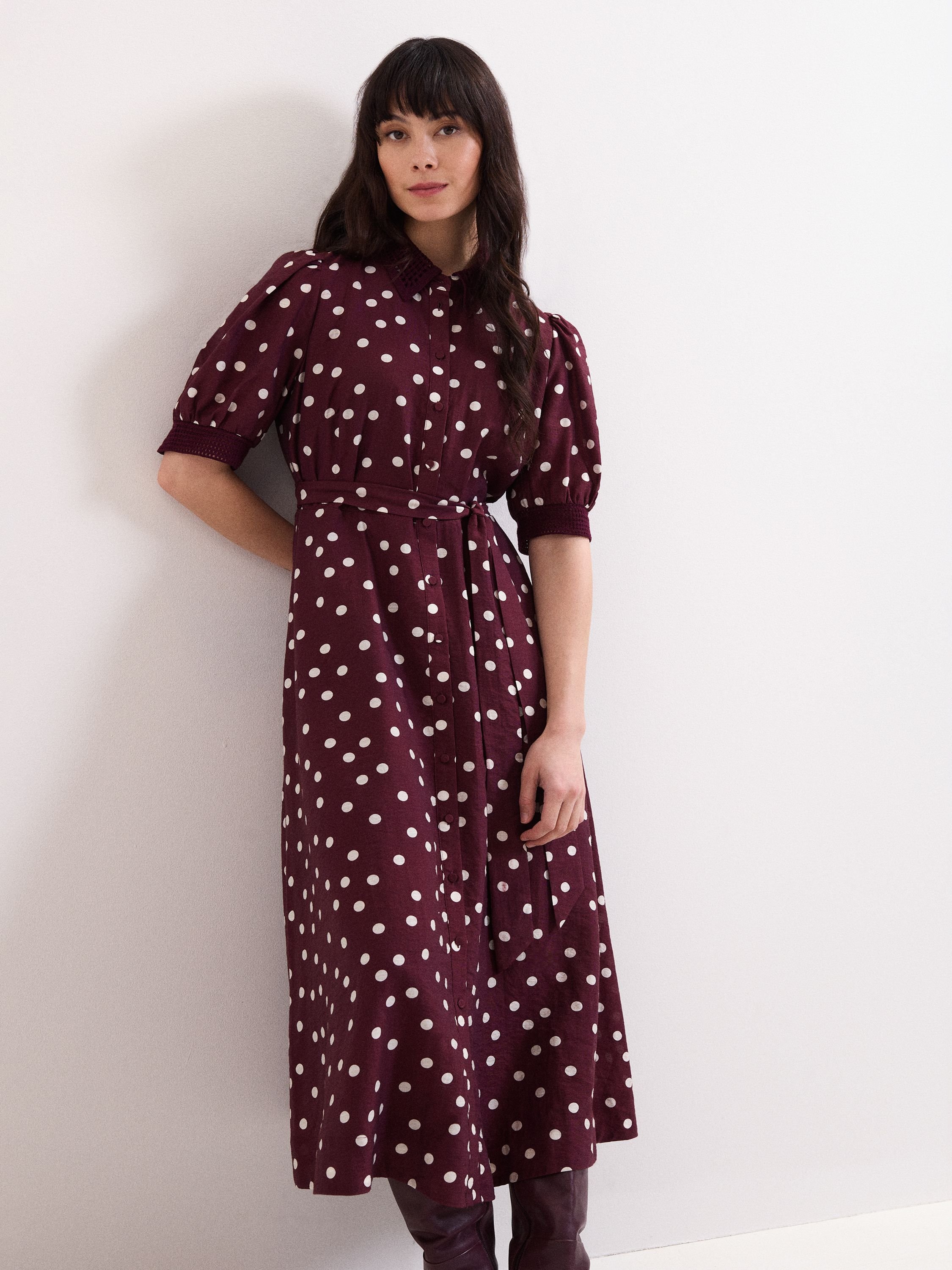 Phase Eight Phase Eight Women's Delphine Printed Puff Sleeve Midi Dress in Wine - 2