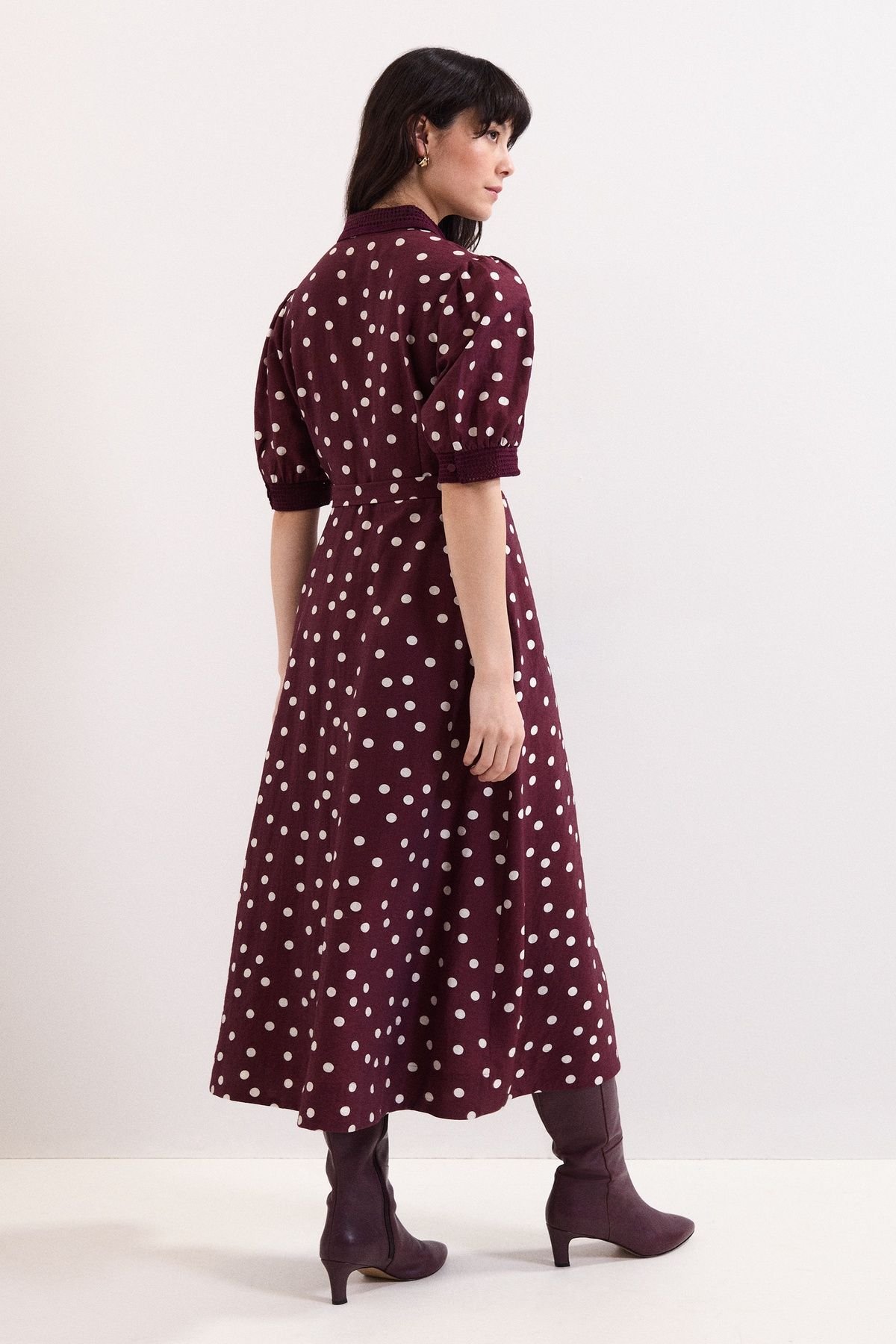 Phase Eight Phase Eight Women's Delphine Printed Puff Sleeve Midi Dress in Wine - 3