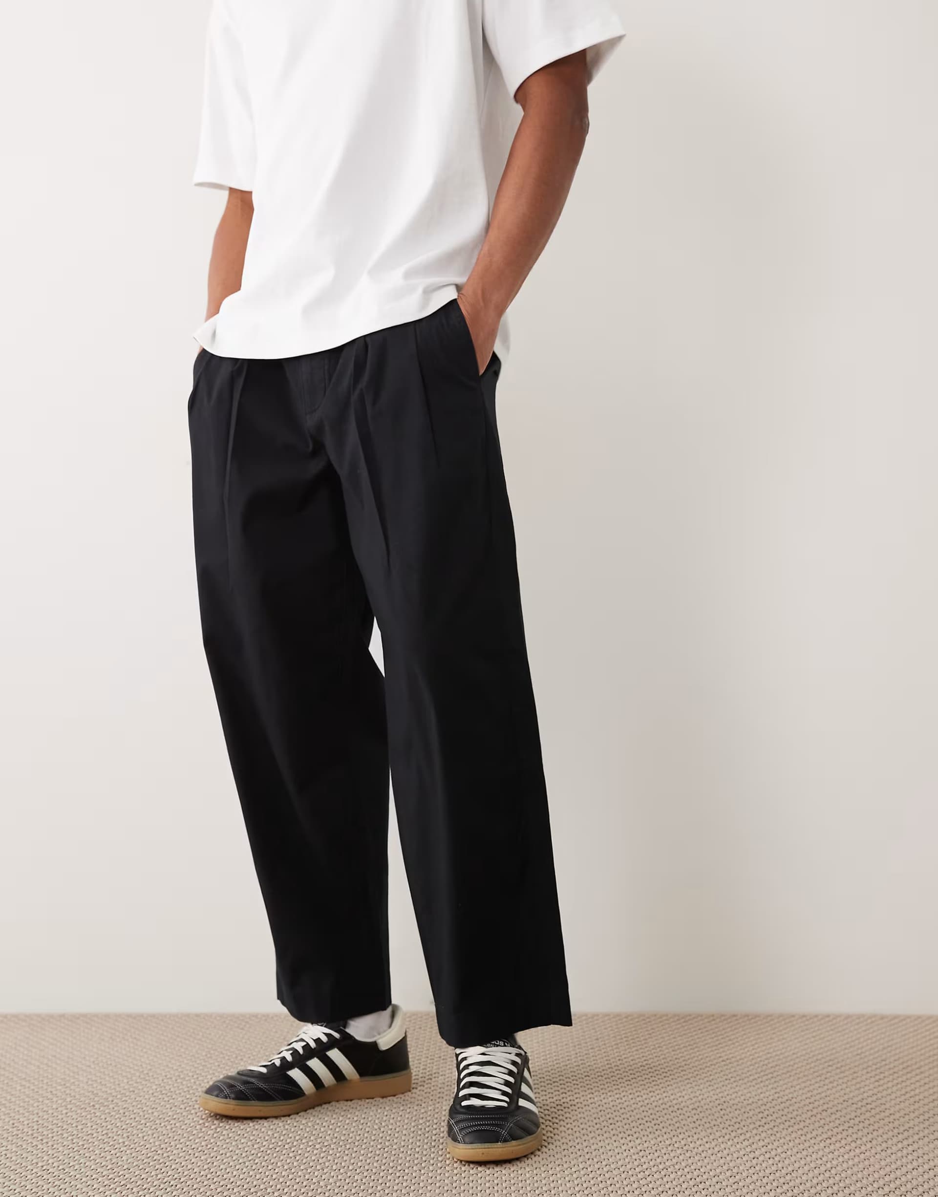 ASOS Abercrombie & Fitch pleated baggy poplin trousers in black