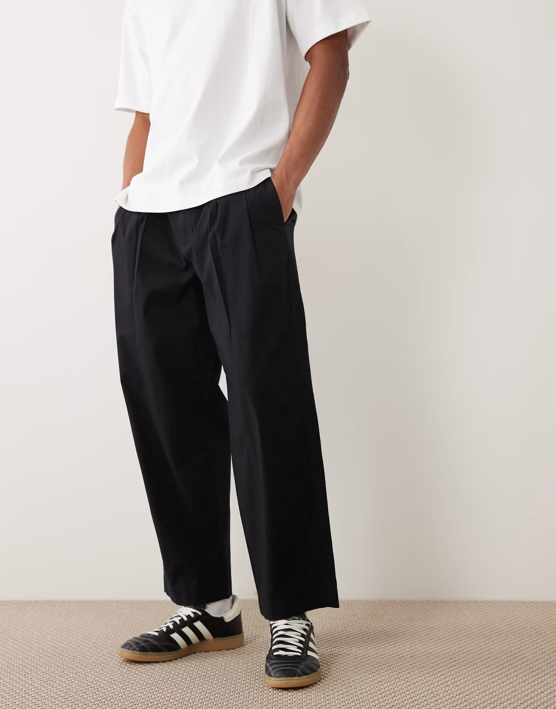 ASOS Black Pleated Baggy Poplin Trousers