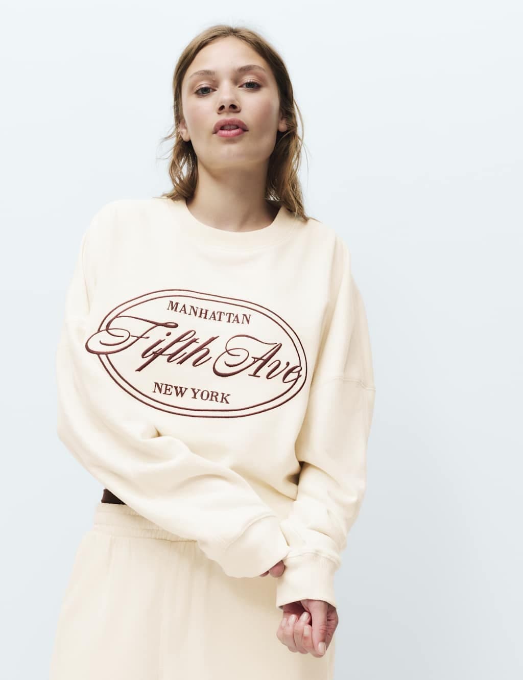 Marks & Spencer M&S Cotton Rich Embroidered Loopback Sweatshirt Cream