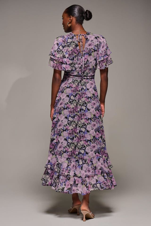 Jolie Moi Jolie Moi Women's Chiffon Layered Sleeve Ruffle Hem Midaxi in Black - 2