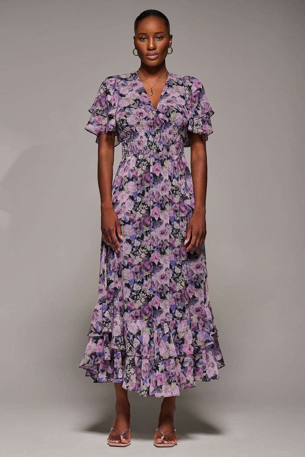 Jolie Moi Jolie Moi Women's Chiffon Layered Sleeve Ruffle Hem Midaxi in Black - 4