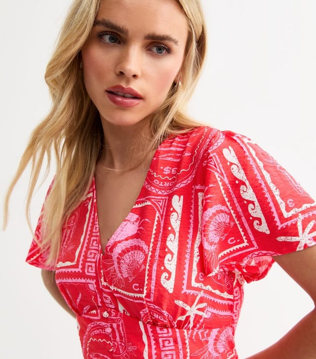 New Look Women's Petite Pink Sea Print Tiered Midi Dress New Look - 2