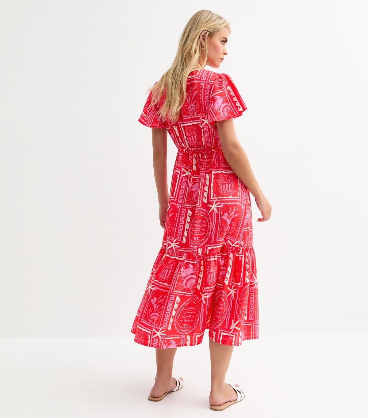 New Look Women's Petite Pink Sea Print Tiered Midi Dress New Look - 4