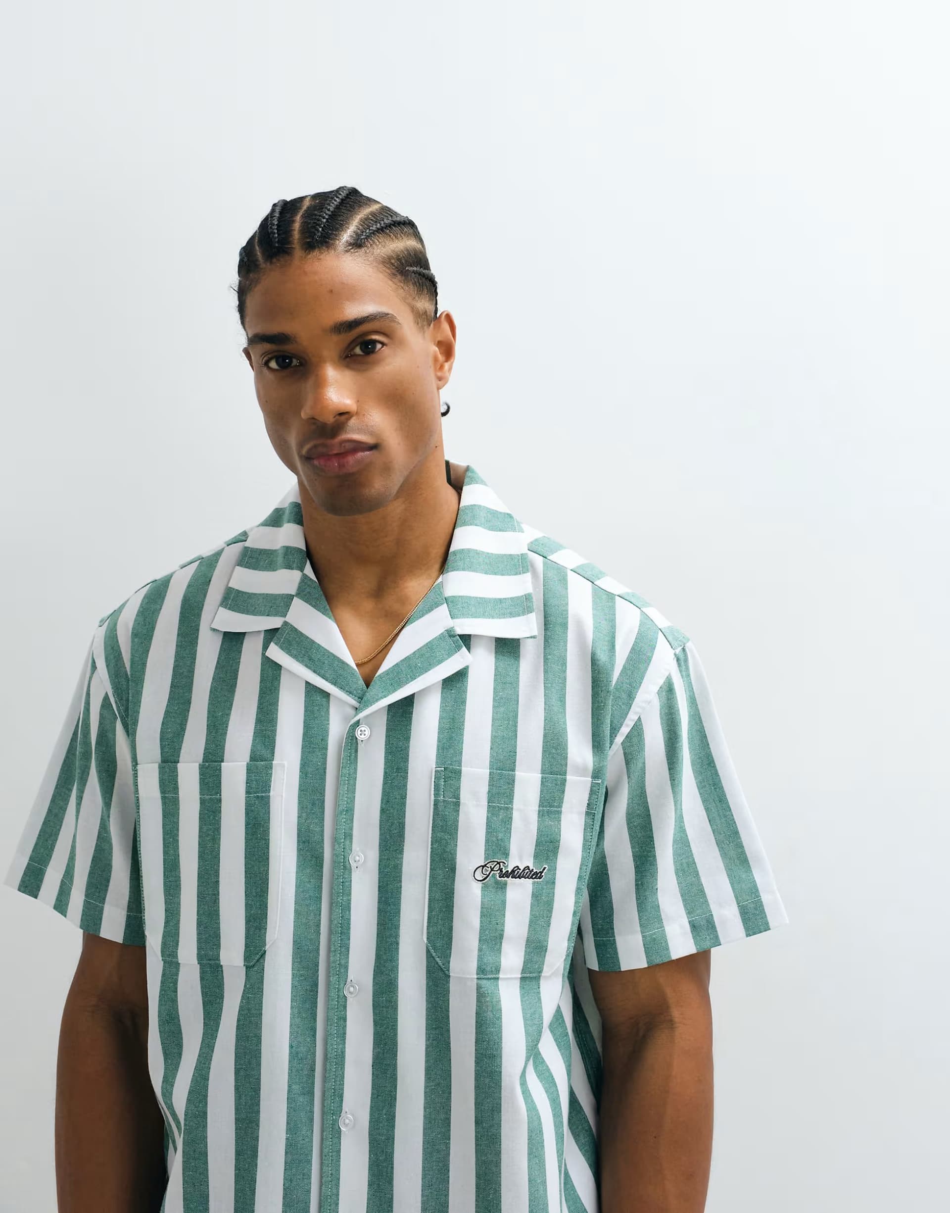 ASOS Prohibited coastline revere collar stripe shirt co-ord in green