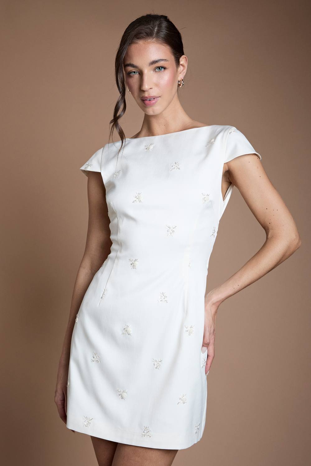 Oasis Oasis Women's Embellished Drape Bow Wedding Mini Dress in Ivory - 2