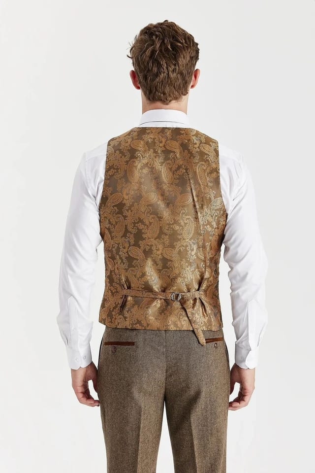 Paul Andrew Paul Andrew Men's Waistcoat Wool Blend Tweed Tailored Fit Vest in Brown - 2