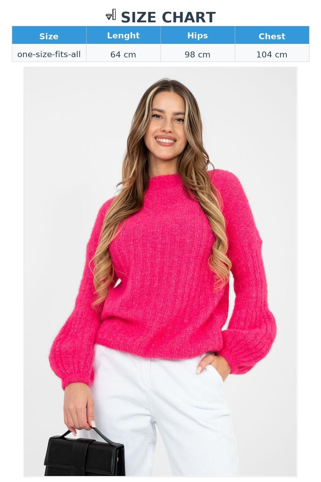 Love Lace Love Lace Women's Round Neck Ribbed Puff Sleeve Sweater in Pink - 4