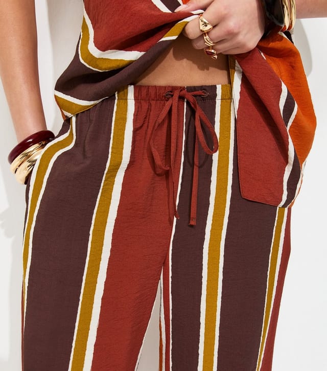 New Look Women's Brown Striped Drawstring Wide Leg Trousers New Look - 2