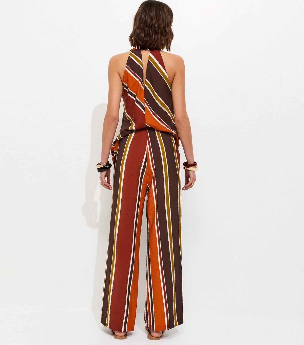 New Look Women's Brown Striped Drawstring Wide Leg Trousers New Look - 4