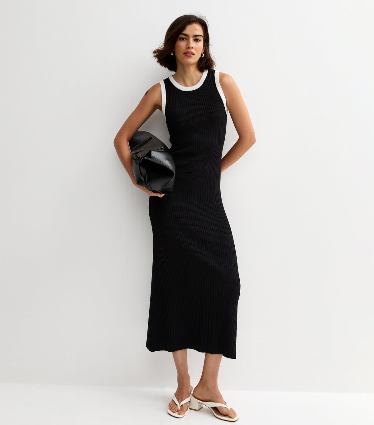 New Look Women's Black Contrast Tipping Midi Dress New Look
