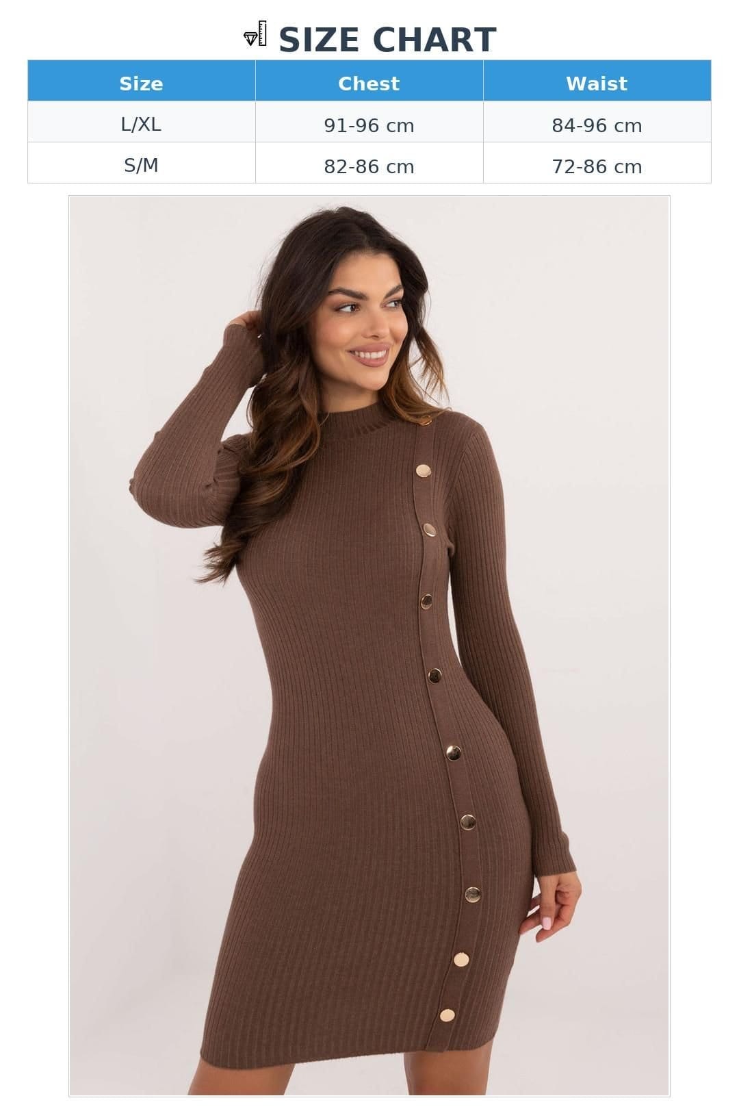 Love Lace Love Lace Women's Ribbed Knitted Pencil Dress Half Turtleneck Style 200516 in Brown - 4
