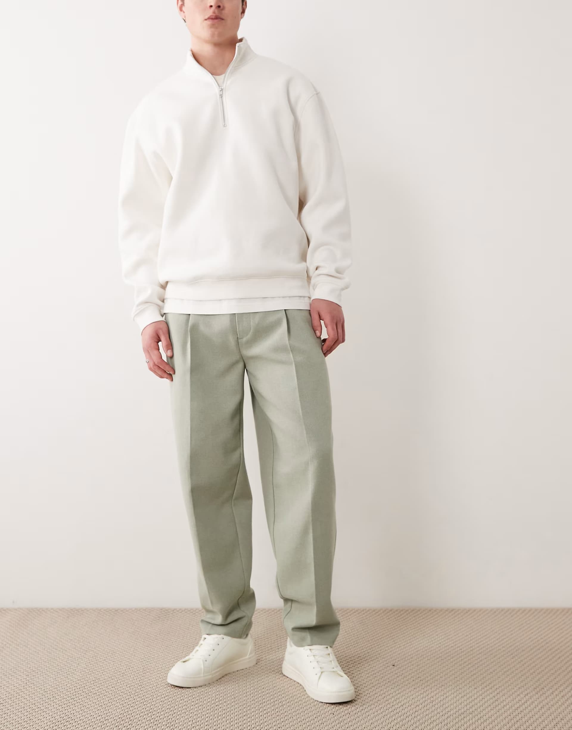 ASOS ASOS DESIGN smart oversized tapered trousers with wool in sage green herringbone