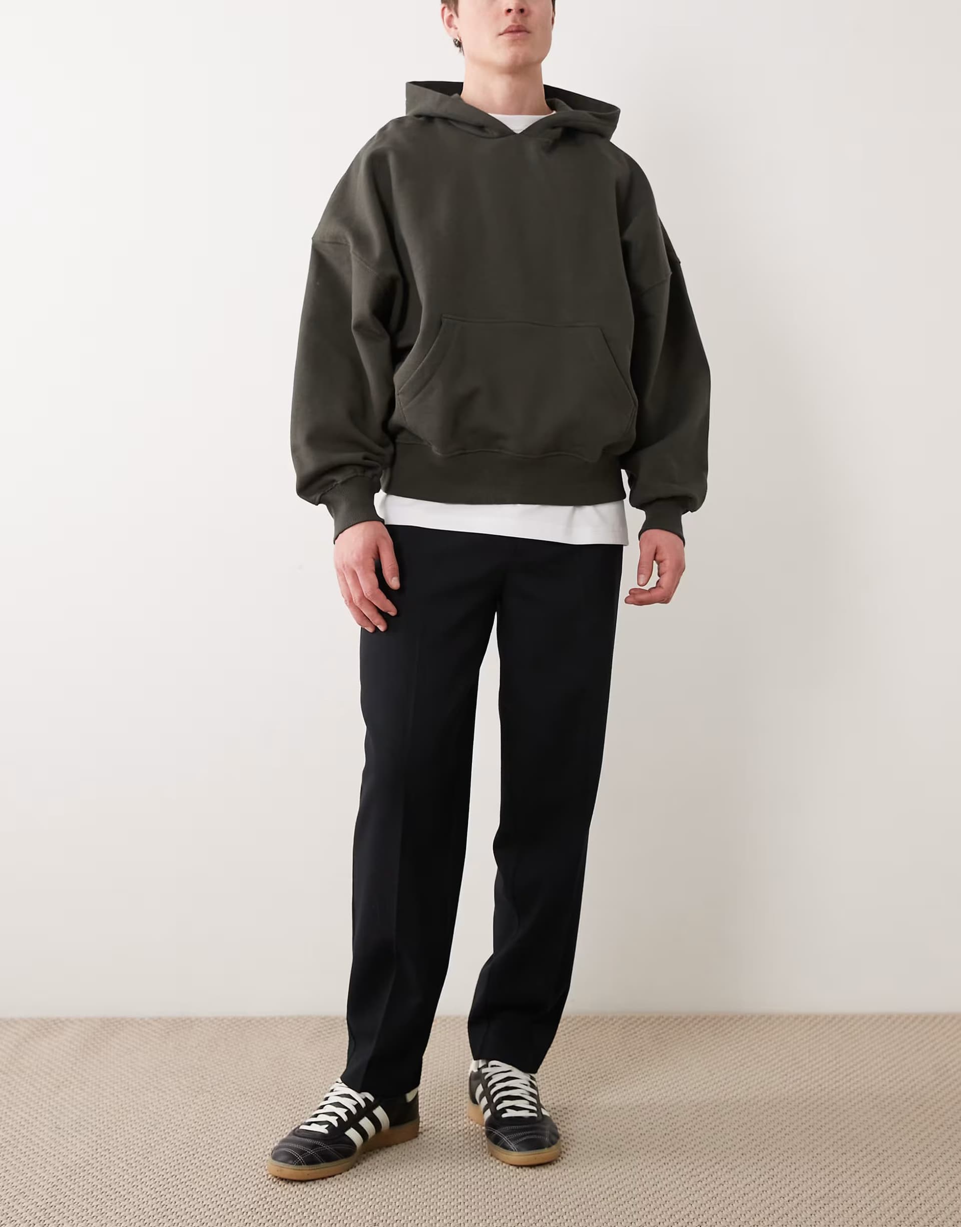 ASOS ASOS DESIGN smart oversized tapered trousers in black microtexture with side adjusters